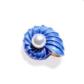 Blauwe emaille schelp parel broche vintage speld elegante kleding accessoire dames - Geëmailleerde zeeschelpbroche - blauw