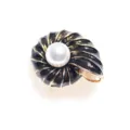 Vintage Schelp Parel Geëmailleerde Broche Verguld Elegante Dames Sieraden Speld - Geëmailleerde zeeschelpbroche - zwart