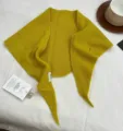 Yellow knitted triangular scarf, wool blend winter warm shawl and neckerchief for women. - Lemon Yellow