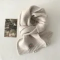 Estilo coreano invierno color sólido bufanda de punto para mujer, pañuelo de cuello cálido. - 5#Beige