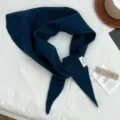 Dark blue 100% wool knitted triangular scarf winter warm cozy fashion neck wrap shawl for women - Dark Blue