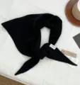 Black 100% wool knitted triangle scarf warm winter headscarf shawl neckerchief for women - Black