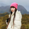 Women's bright pink knit beanie winter warm pure wool cold hat for outdoor travel daily wear - M (56-58cm) / Rose Red