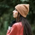 Women winter warm pure wool knit beanie hat, solid color cuffed design for outdoor travel. - M (56-58cm) / Camel