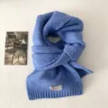 Bufanda de punto lisa estilo coreano otoño invierno cálida bufanda suave para mujer - Azul Oscuro