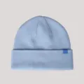 Light blue ribbed knit beanie winter warm wool hat with folded brim and stylish side logo tag. - M (56-58cm) / Light Blue