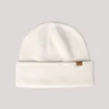 Cozy solid color knit beanie with turn-up brim and cute leather patch for winter cold weather. - M (56-58cm) / 5# White