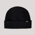 Black wool knitted beanie hat for women, solid color winter warm slouchy cap with folded cuff. - M (56-58cm) / 17# Black