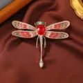 Gran broche de libélula con pedrería, elegante accesorio de corsé de insecto para ropa. - Libélula grande de epoxi - Rojo