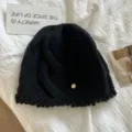Pure Australian wool cable knit beanie hat, warm winter fashion casual black pull-on hat. - M (56-58cm) / Black