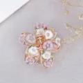 Vintage soft clay rose small hair claw clip with alloy floral design and rhinestones for women. - Flower Style / Purple