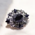 Vista dettagliata di spilla barocca vintage di lusso con strass neri e metallo argentato. - Stile Strass Ovale Nero