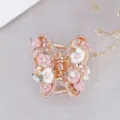 Vintage alloy butterfly hair claw clip with pink white polymer clay roses and crystal rhinestones. - Butterfly Style / Pink