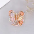 Gold butterfly hair claw clip with colorful soft pottery flowers, cute mini hair accessory. - Butterfly Style / Colorful