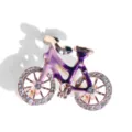 Cute bicycle brooch pin with purple enamel and sparkling rhinestones for daily apparel. - Purple