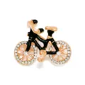 Creative cute bicycle brooch pin with rhinestone crystal and enamel for coat jacket hat decor. - Black