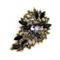 Vintage crystal glass brooch exquisite black rhinestone gold tone fashion design pin - Black Feather Embroidery