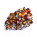Amber rhinestone crystal glass brooch, elegant retro lapel pin for men and women accessories. - Champagne Leaf Shape