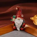 Christmas gnome brooch vintage enamel rhinestone cute holiday pin festive clothing accessory - Cartoon Dwarf Brooches in Red