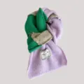 Korean design wool color-block knit scarf for women, cozy autumn winter warm fashion neck warmer. - 25X170cm / Green and Purple Contrast