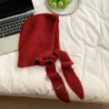 Rote Strick Balaclava Mütze Damen Winter warm winddicht Kapuze Schal 2in1 dick weich cozy - Einheitsgröße / Rot