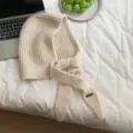 Beige Strick Balaclava Mütze Schal Set, warme Winter Kapuze mit langen Bändern Design. - Einheitsgröße / Beige