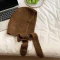 Damen Winter Strick Balaclava Muetze Schal Set kuschelig braun einfarbig warm kaelteschutz - Einheitsgröße / Kaffeebraun
