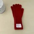 Rote Strickwollhandschuhe mit Armband, einfarbige Winter warme Fäustlinge mit Fingern. - M / Rot