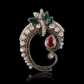 Retro baroque vintage brooch rhinestone green leaf red teardrop clothing scarf pin - Paisley Antique Gold Style / Antique Gold