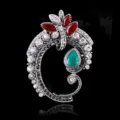 Vintage baroque brooch for women, silver-tone rhinestone crystal and turquoise lapel pin. - Paisley Antique Silver Style / Antique Silver