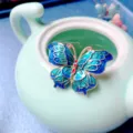 Pinza para el pelo de mariposa estilo chino tradicional esmalte azul accesorio Hanfu. - Estilo de Mariposa / Pieza Única / Azul Oscuro
