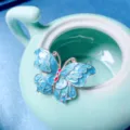 Horquilla de pelo de mariposa azul estilo vintage esmalte cloisonne accesorio mujer - Estilo de Mariposa / Pieza Única / Azul cielo