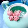 Horquilla de pelo de mariposa rosa de esmalte de estilo antiguo chino elegante accesorio - Estilo de Mariposa / Pieza Única / Carmesí Xiang