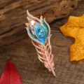 Retro Peacock Feather Hair Clip Rhinestone Enamel Hairpin Elegant Hanfu Hair Accessories - Blue Imitation Enamel Feather Hair Clip