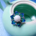 Accesorios para el cabello de esmalte estilo vintage chino con perla y diseño floral azul. - Estilo Flor de Bauhinia / Pieza Única / Azul Oscuro