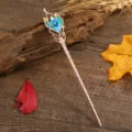 Vintage Rose Gold Peacock Hair Stick Rhinestone Enamel Hanfu Hairpin Chinese Hair Accessory - Blue Imitation Enamel Feather Hair Stick