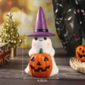 Halloween luminous resin ghost figurine holding a pumpkin, measuring 13cm by 6.8cm. - Holding Pumpkin Style / Ghost With Purple Hat