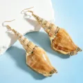 Orecchini pendenti a conchiglia naturale con bordi dorati in elegante stile spiaggia - Stile Gancio Conchiglia Bordo Oro (2)