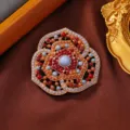 Broche de flor con cuentas multicolor vintage, accesorio elegante de suéter de metal. - Broche de Flor Hueca de Granate