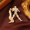 Matte gold Aquarius zodiac brooch with clear rhinestones, vintage style pin jewelry accessory. - Aquarius
