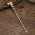 Epingle a cheveux en metal emaille de style chinois vintage avec gland de perle pour chignon - Style Éventail Fengyi