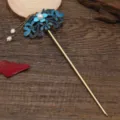 Chinese antique style hairpin with blue enamel floral design and pearl tassels for Hanfu. - Baoxiang Pattern Enamel Hair Stick
