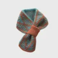Korean style retro geometric jacquard knitted cross scarf autumn winter warm woolen neck warmer - 12X80cm / Orange Blue