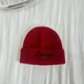 Rote Kinder Strickmütze Winter warm süße bestickte Buchstaben Mode stilvoll Kleinkind Mütze - Nur Hut / Rot