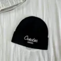 Schwarze Strickmütze für Kinder Herbst Winter warm bestickte Buchstaben lässig stylisch Mütze - Nur Hut / Schwarz
