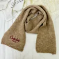 Strickschal für kinder warme gemütliche einfarbige braune schal mit süßen bestickten buchstaben - Nur Schal (Ohne Mütze) / Khaki