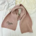 Kinder Strickschal Herbst Winter einfarbig niedlich bestickt Brief warme Accessoire - Nur Schal (Ohne Mütze) / Rosa