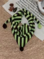 Bufanda triangular de punto a rayas para niños invierno cálido lindo pompón babero bebé - Niños / Verde