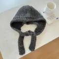 Passamontagna lavorato a maglia grosso fatto a mano grigio scuro sciarpa cappuccio - 24*70cm / Grigio scuro