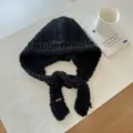 Schwarze klobige Strick Balaclava Kapuze Schal warme Winter winddichte Mütze für Frauen. - 24*70cm / Schwarz